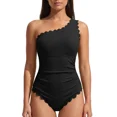 thumbnail image 1 of Asoul Womens Ribbed One Piece Swimsuit One Shoulder Scalloped Bathing Suits for Womens Tummy Control Monokini Swimwear, 1 of 9