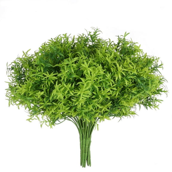 Asparagus Artificial Plants Real Touch Plastic Bush Greenery Faux Shrubs - 10pcs Bulk (Light Green)
