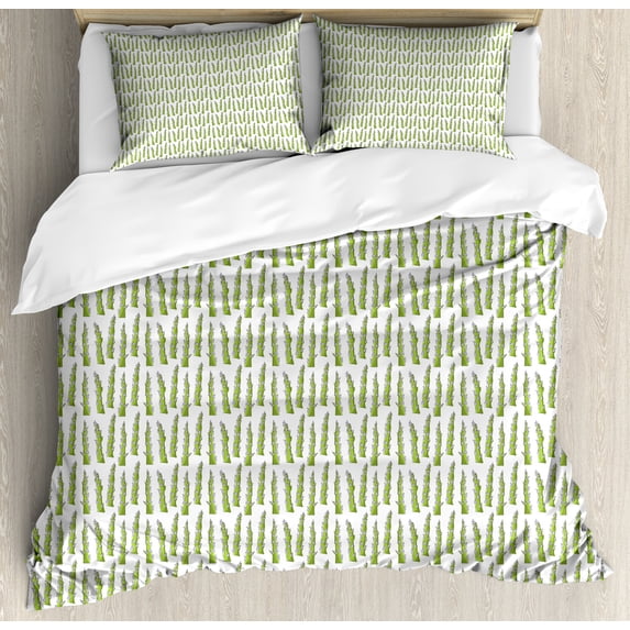 Asparagus Duvet Cover Set, Natural Vegetables Greenery Organic Garden Items Repetition, Decorative 3 Piece Bedding Set with 2 Pillow Shams, Calking Size, Coconut Apple Green, by Ambesonne