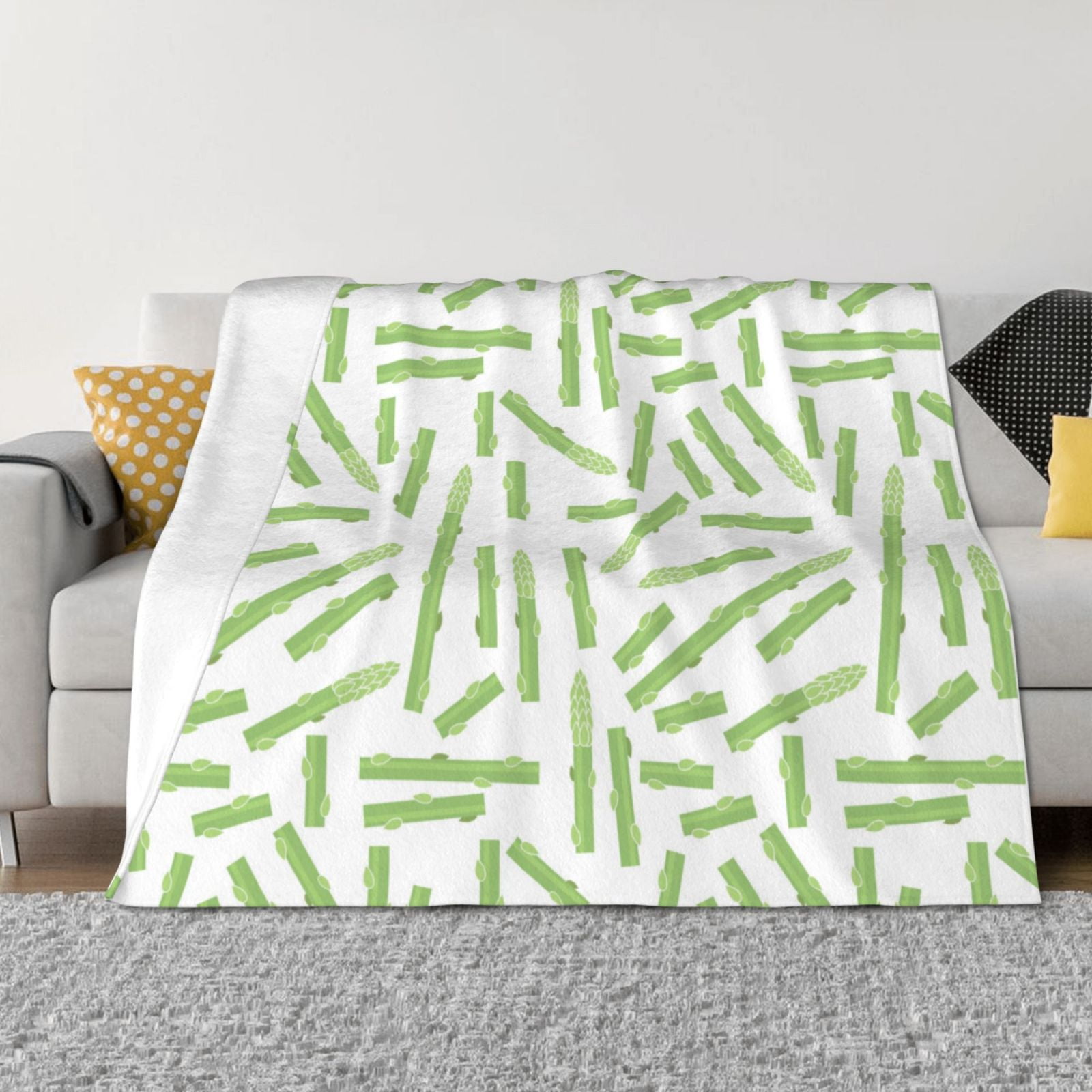 Asparagus print green Throw Blanket for Couch, Soft Fuzzy Comfy Warm