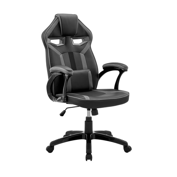 Armen Living Aspect Adjustable Racing Gaming Chair in Black Faux Leather and Dark Grey Mesh with Lumbar Support Pillow