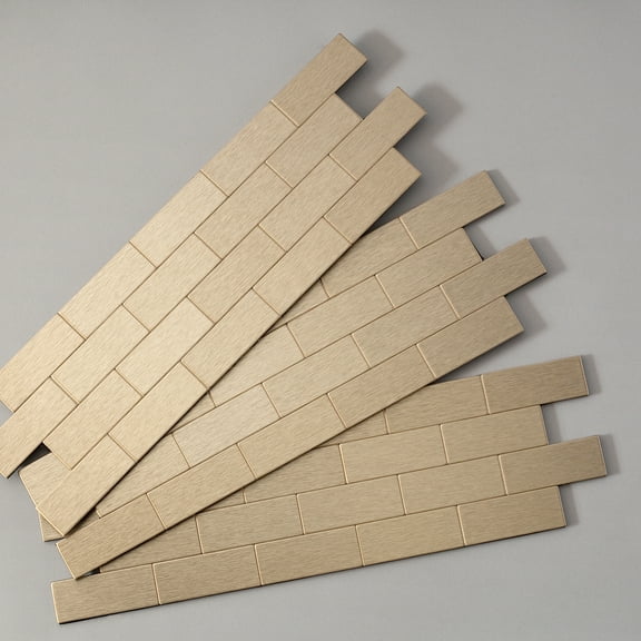 Aspect Peel and Stick Backsplash 12.5in x 4in Subway Champagne Matted Metal Tile for Kitchen and Bathrooms (3-Pack)