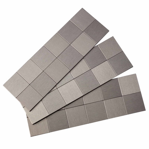Aspect Peel and Stick Backsplash 12in x 4in Square Stainless Matted Metal Tile for Kitchen and Bathrooms (3-Pack)