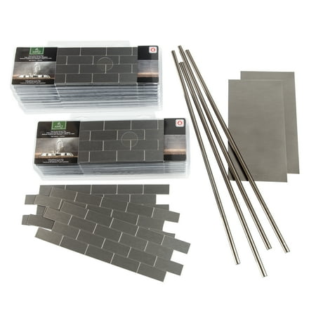 Aspect Peel and Stick Backsplash 12inx4in Subway Stainless Matted Metal Tile 15 Sq Ft Kit for Kitchen and Bathrooms