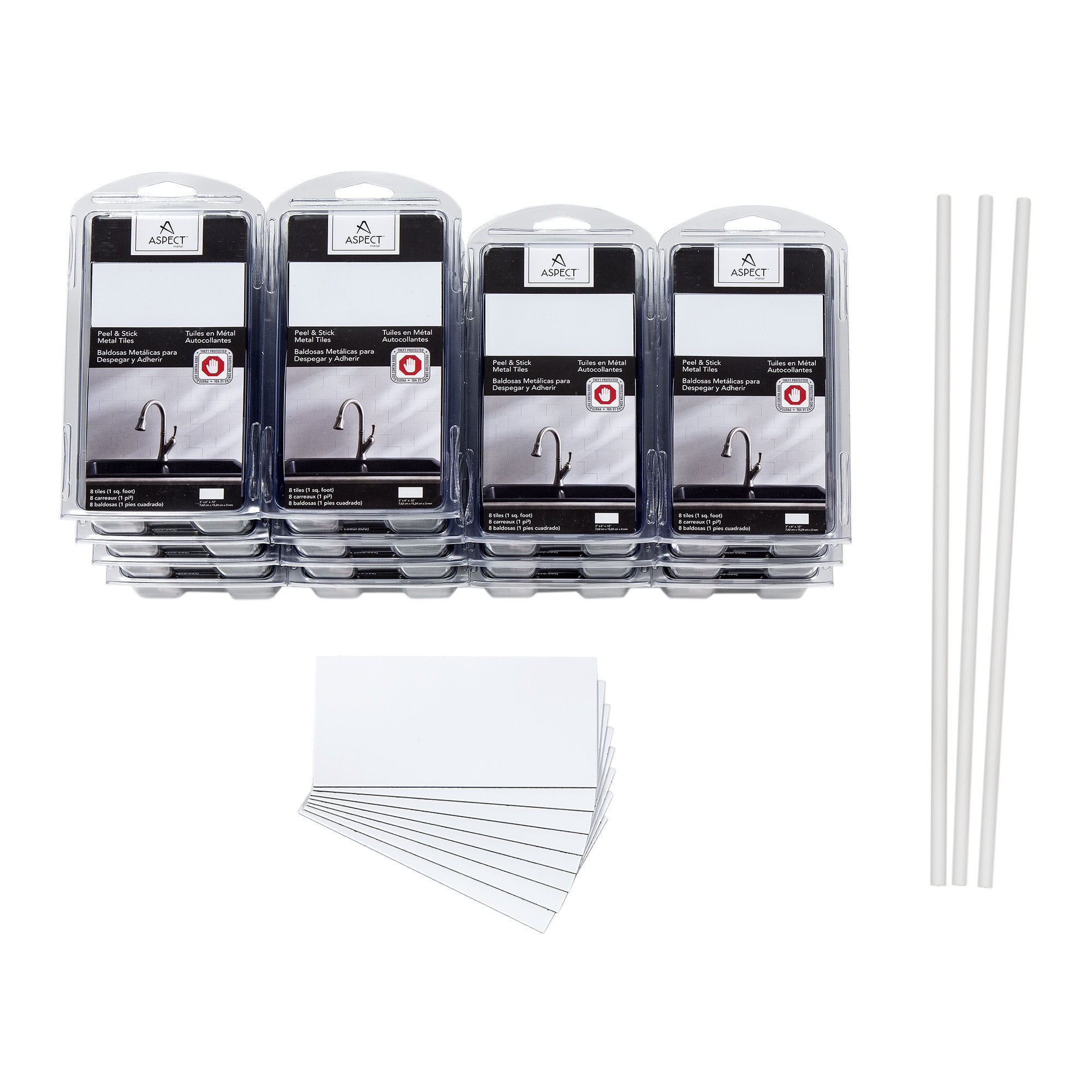 Aspect Peel and Stick Backsplash 3in x 6in White Metal Tile 15 Sq Ft Kit for Kitchen and Bathrooms