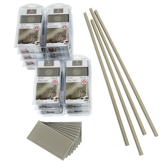 Aspect Peel and Stick Backsplash Putty Glass Tile for Kitchen and Bathrooms (15 sq ft Kit)