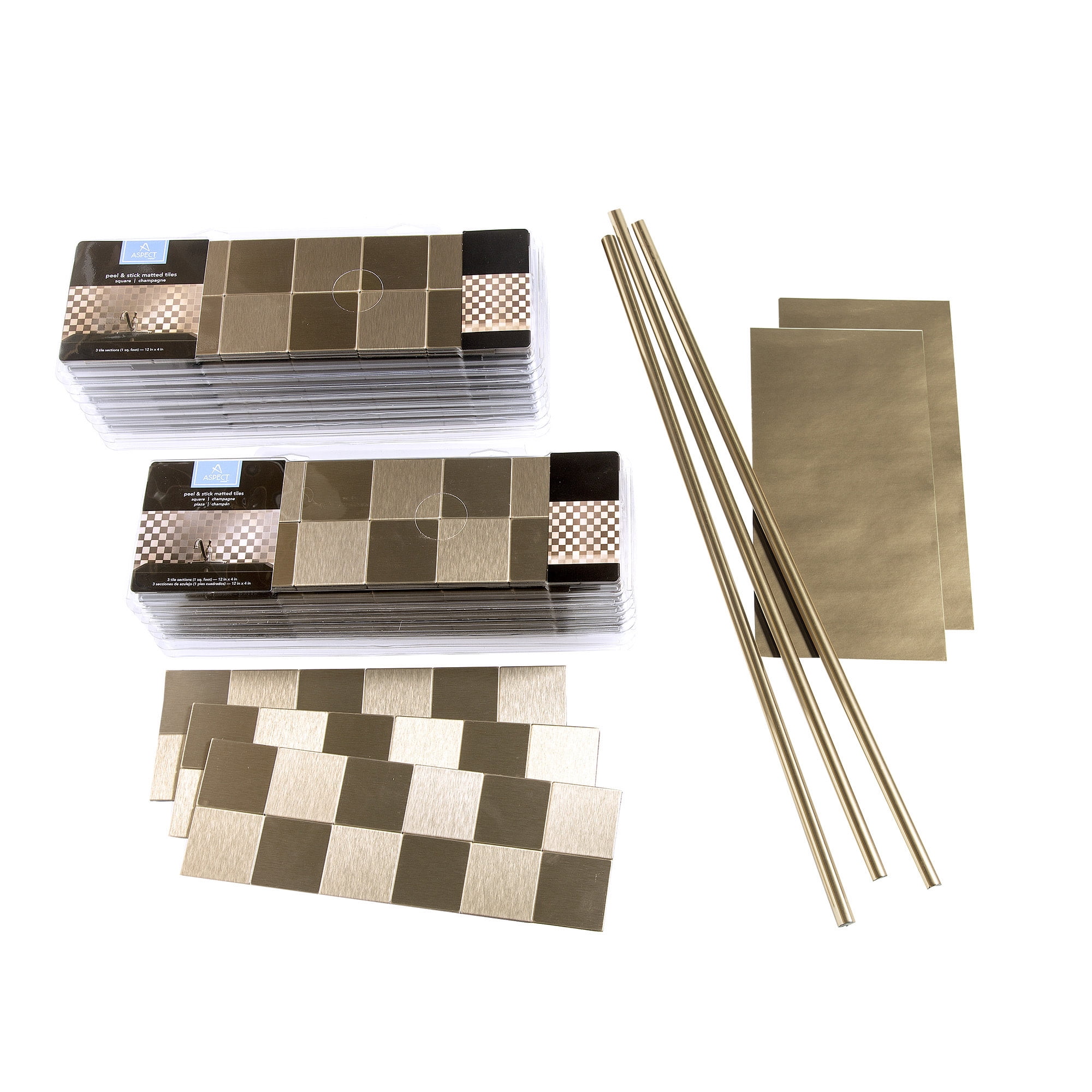 Aspect Peel and Stick Backsplash Square Champagne Matted Metal Tile Approx 15 Sq Ft Kit for Kitchen and Bathrooms