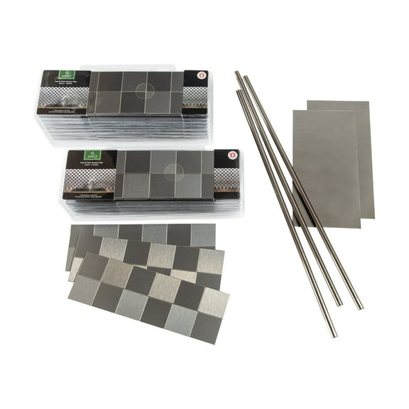 Aspect Peel and Stick Backsplash Square Stainless Matted Metal Tile Approx 15 Sq Ft Kit for Kitchen and Bathrooms