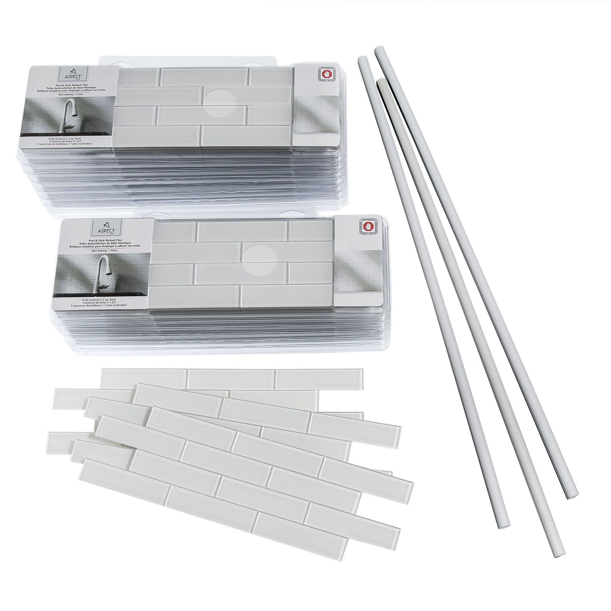 Frost White Rectangular Glass Peel and Stick Backsplash Tiles