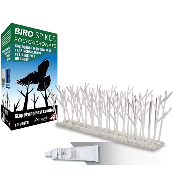 Aspectek Polycarbonate Bird Spikes Kit, 10 Feet with Transparent Silicone Glue Tube