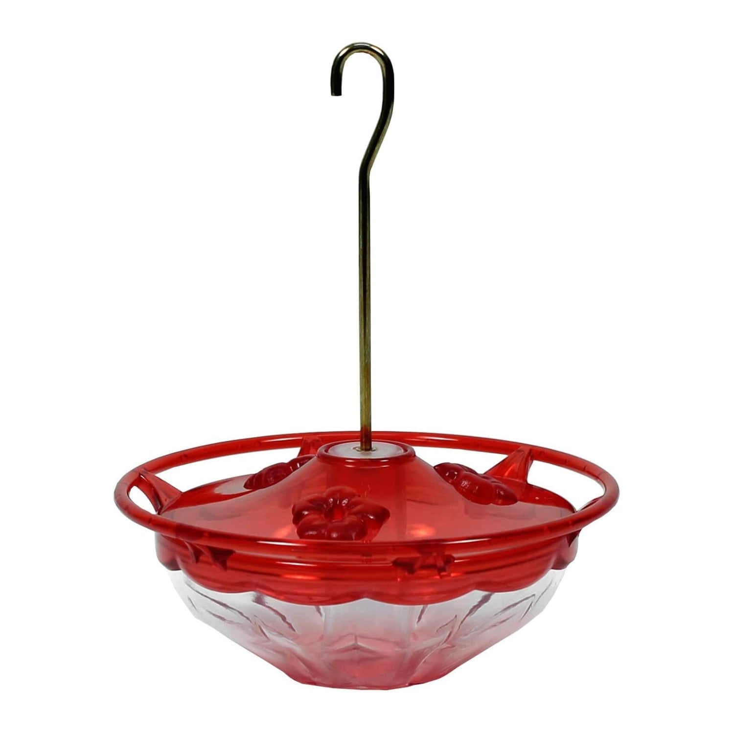 Red and Clear Plastic Hanging Hummingbird Feeder with Perch