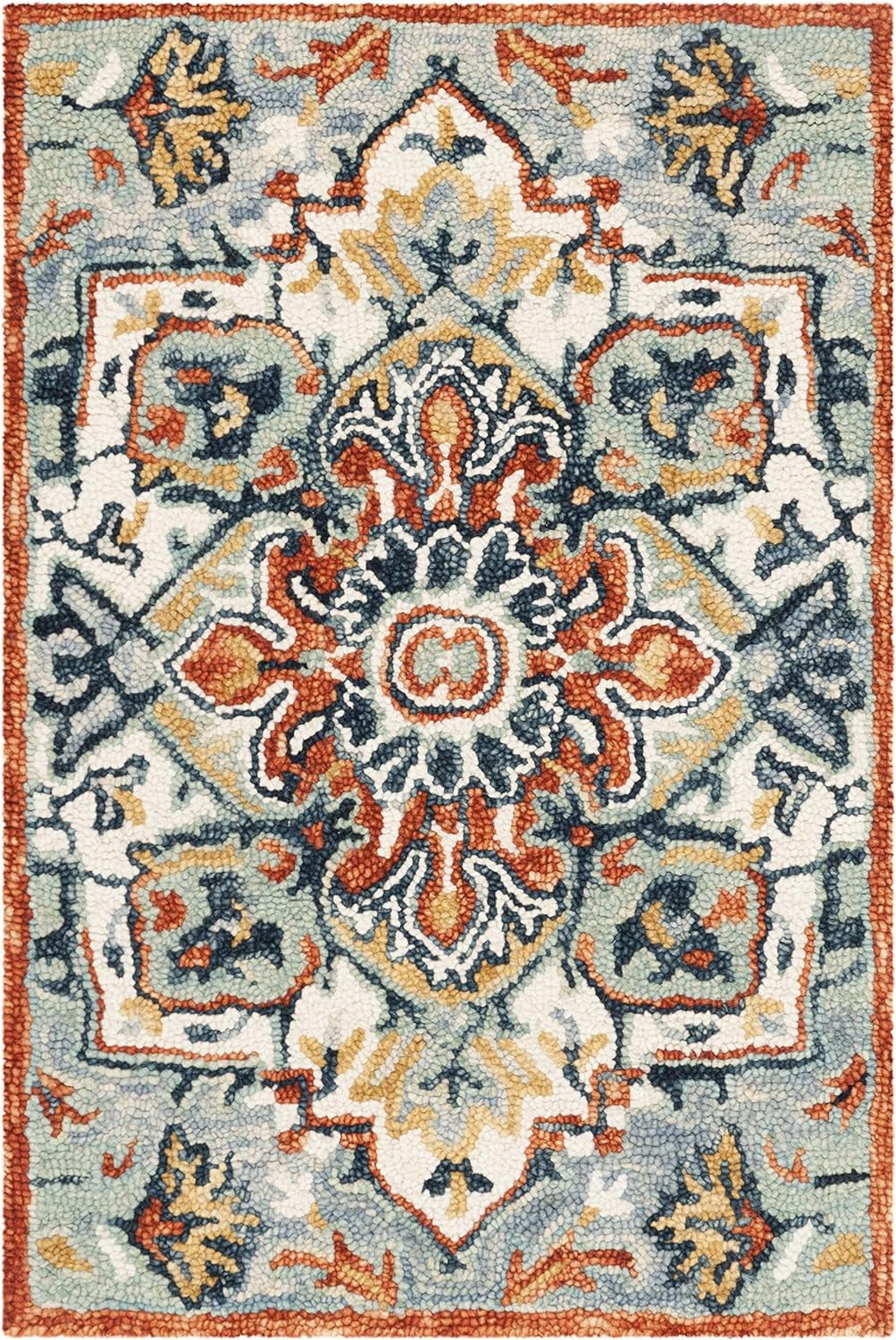 Handmade Tufted Round Blue Floral Wool Accent Rug 24"