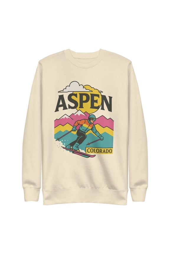 Aspen Colorado Retro 80s Ski Unisex Premium Sweatshirt (Bone, L)