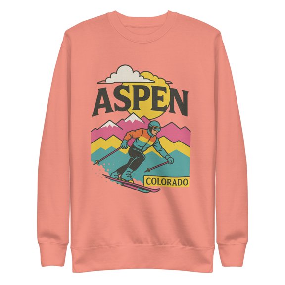 Aspen Colorado Retro 80s Ski Unisex Premium Sweatshirt (Dusty Rose, XL)