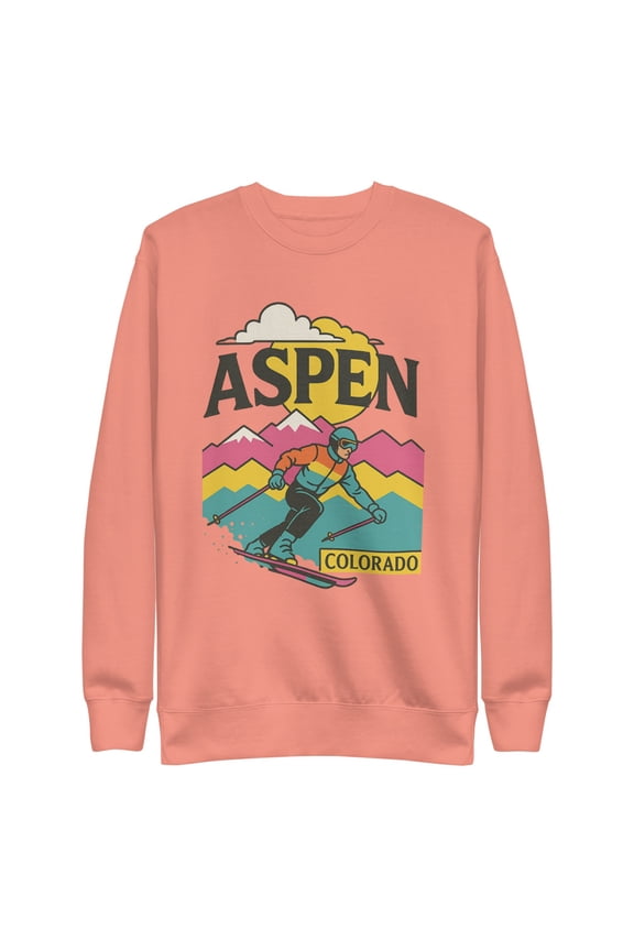 Aspen Colorado Retro 80s Ski Unisex Premium Sweatshirt (Dusty Rose, XL)