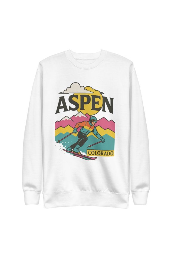 Aspen Colorado Retro 80s Ski Unisex Premium Sweatshirt (White, M)