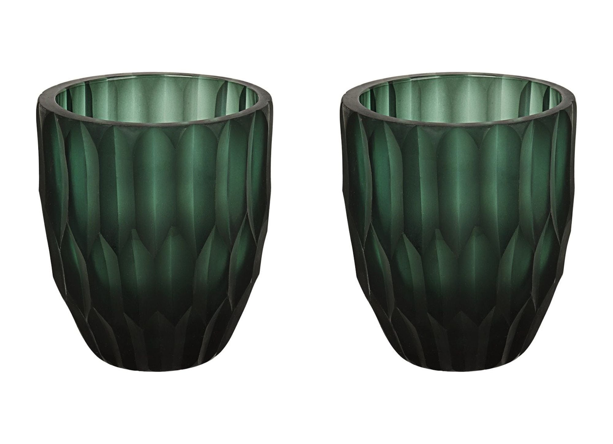 Leaf Green Glass Votive Candle Holders Set of 2