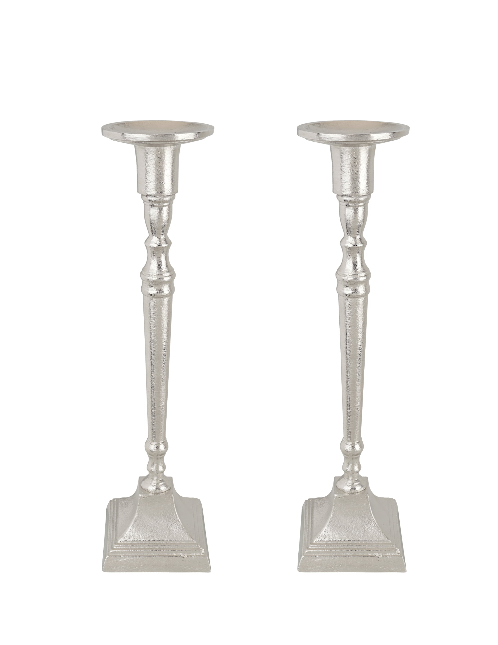 Nickel Finish Aluminum Tabletop Candlestick Set of 2