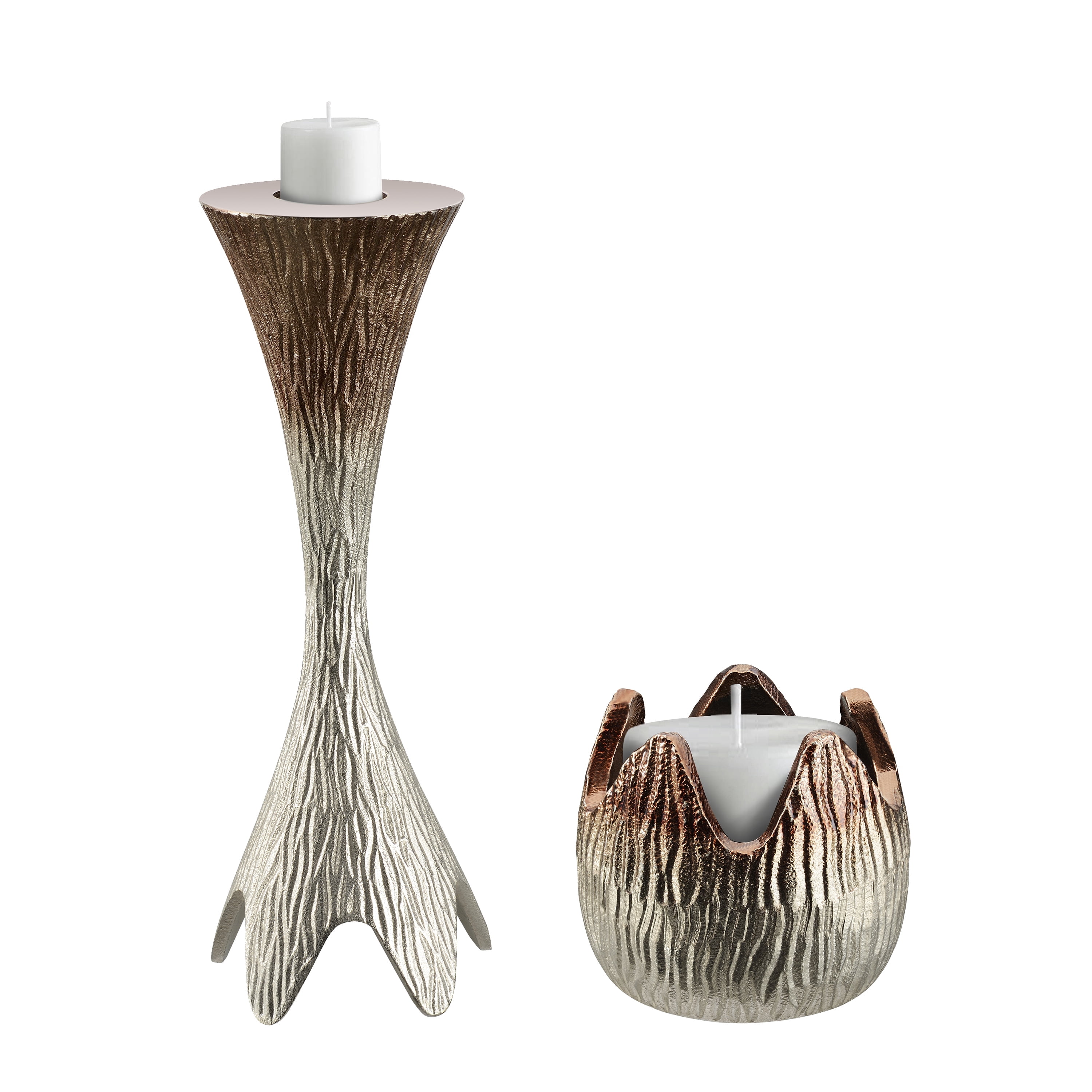 Silver and Bronze Aluminum Tabletop Candlestick Set