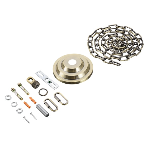 Aspen Creative 21520-21 Transitional Fixture Canopy Kit, 5-1/4" Diameter with Collar Loop, 1" Center Hole, Antique Brass, 6Ft Heavy Chain, 1 Sets/Pack
