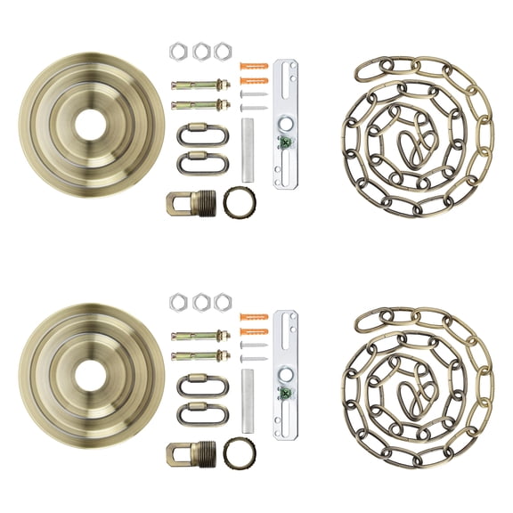 Aspen Creative 21520-22 Transitional Fixture Canopy Kit, 5-1/4" Diameter with Collar Loop, 1" Center Hole, Antique Brass, 6Ft Heavy Chain, 2 Sets/Pack