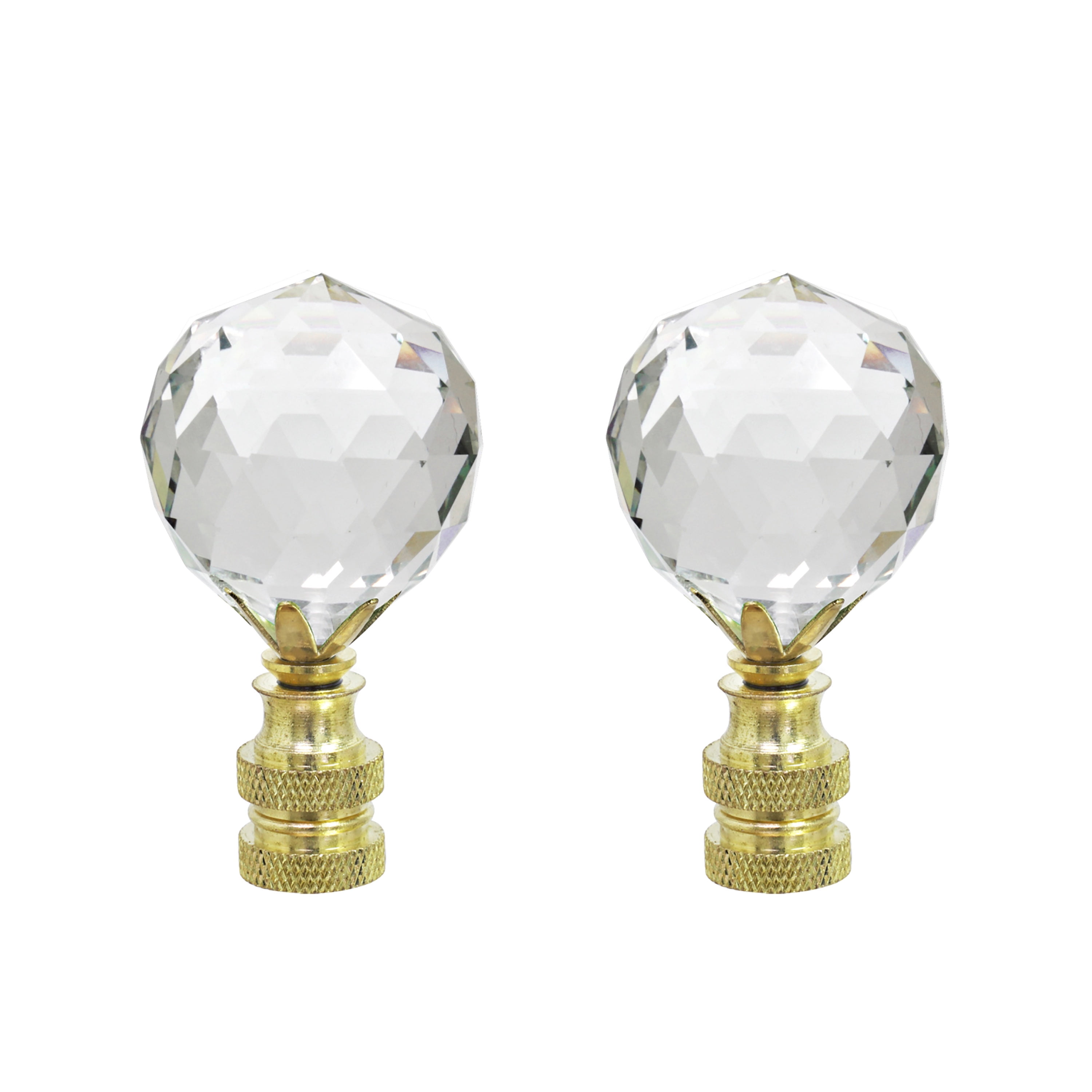 Clear Faceted Crystal Lamp Finials with Brass Finish, 2-Pack