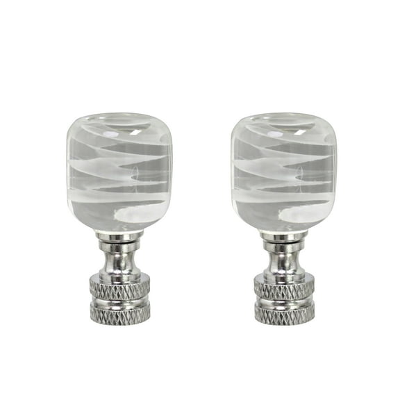 Aspen Creative 24010-12, 2 Pack Clear with White Cloud Glass Lamp Finial in Nickel Finish, 2" Tall