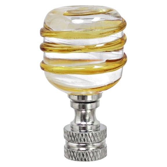 Aspen Creative 24012 Clear with Yellow Line Glass Lamp Finial in Nickel Finish, 2" Tall (1 Pack)