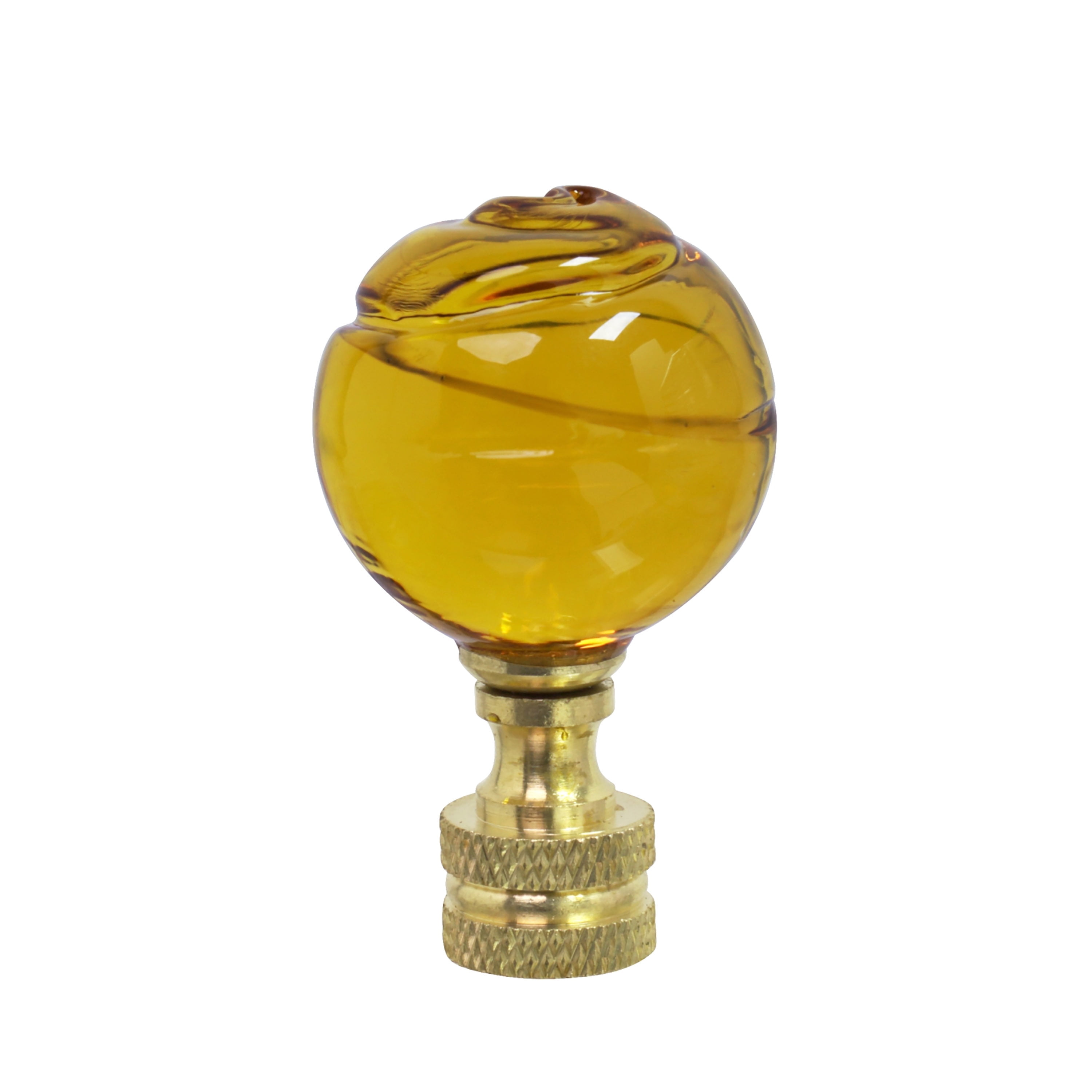 Yellow Glass Ball Lamp Finial with Brass Finish