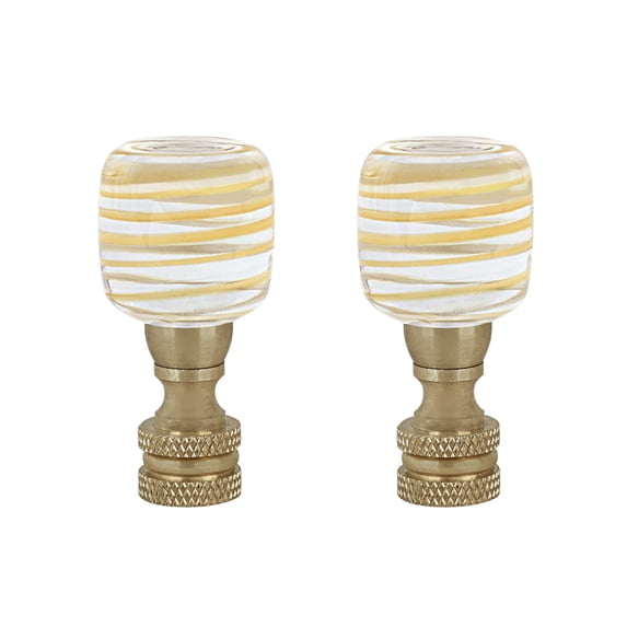 Aspen Creative 24024-22, Clear with Yellow Line Glass Lamp Finial in Copper, 2" Height, 2 Pack