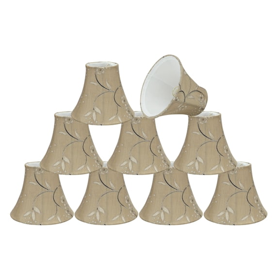 Aspen Creative 30069-9 Small Bell Shape Chandelier Clip-On Lamp Shade Set (9 Pack), Transitional Design in Light Gold, 6" bottom width (3" x 6" x 5")