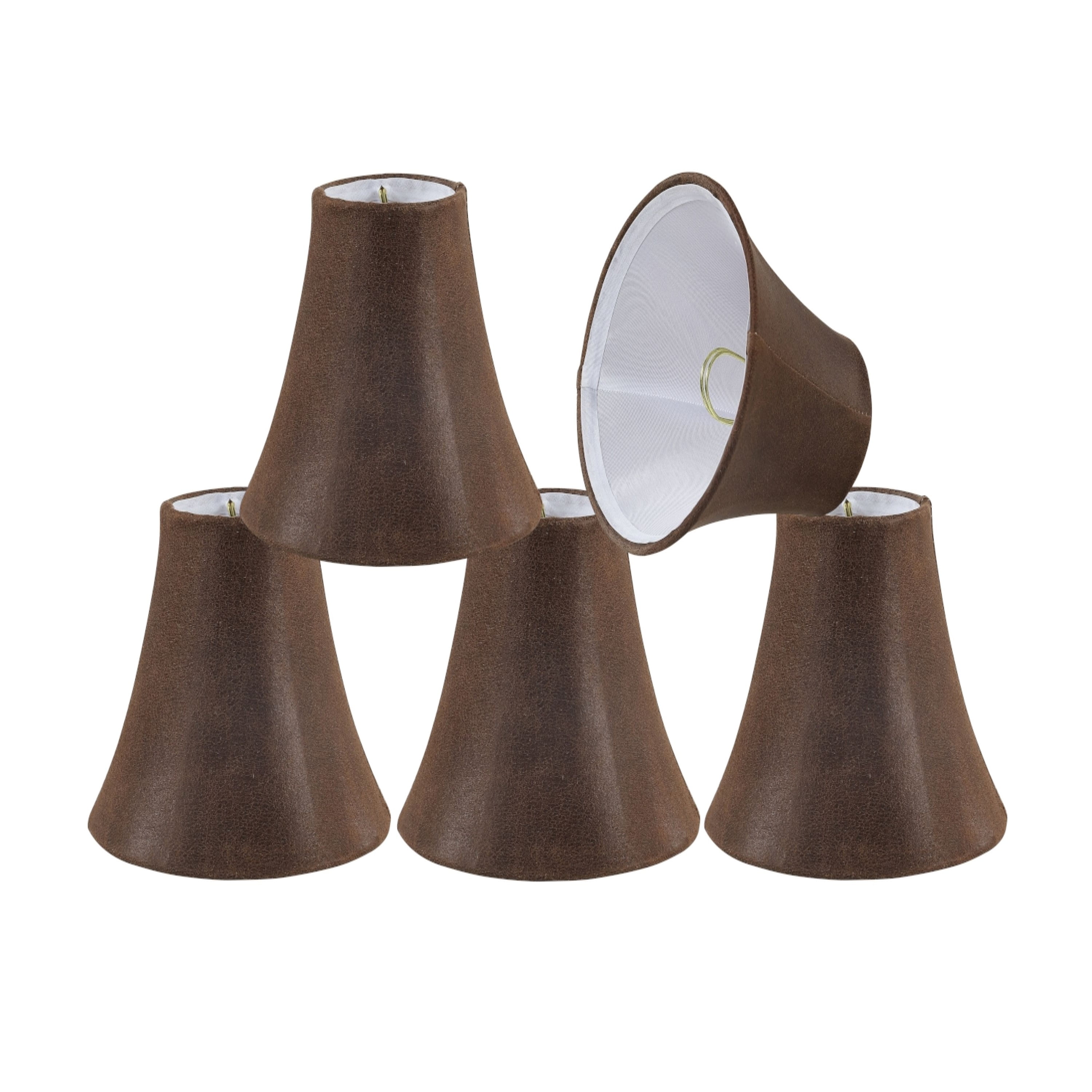 Brown Leather Grain Fabric Bell Shape Chandelier Lamp Shades, 5 Pack