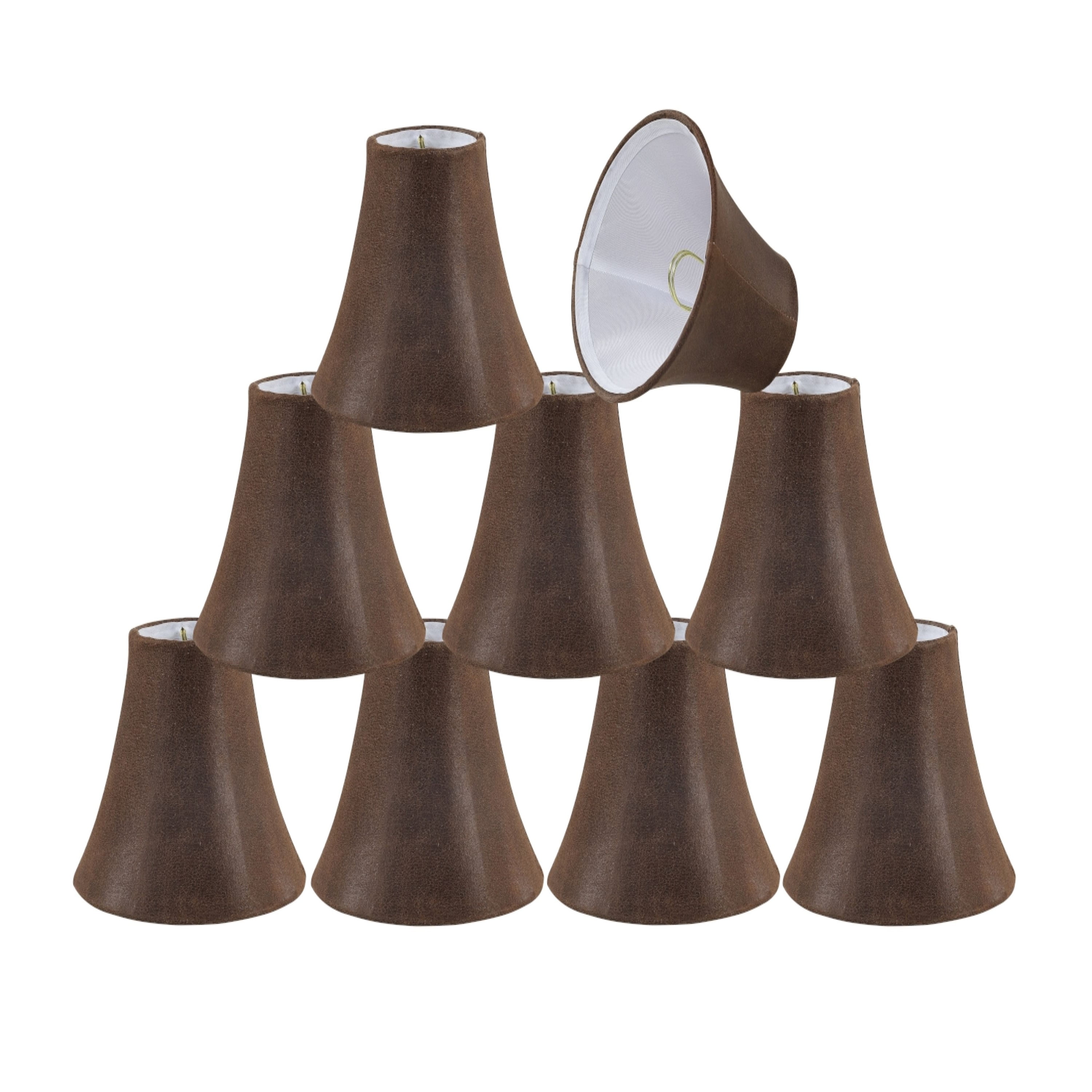 Brown Leather Grain Fabric Bell Chandelier Lamp Shade Set