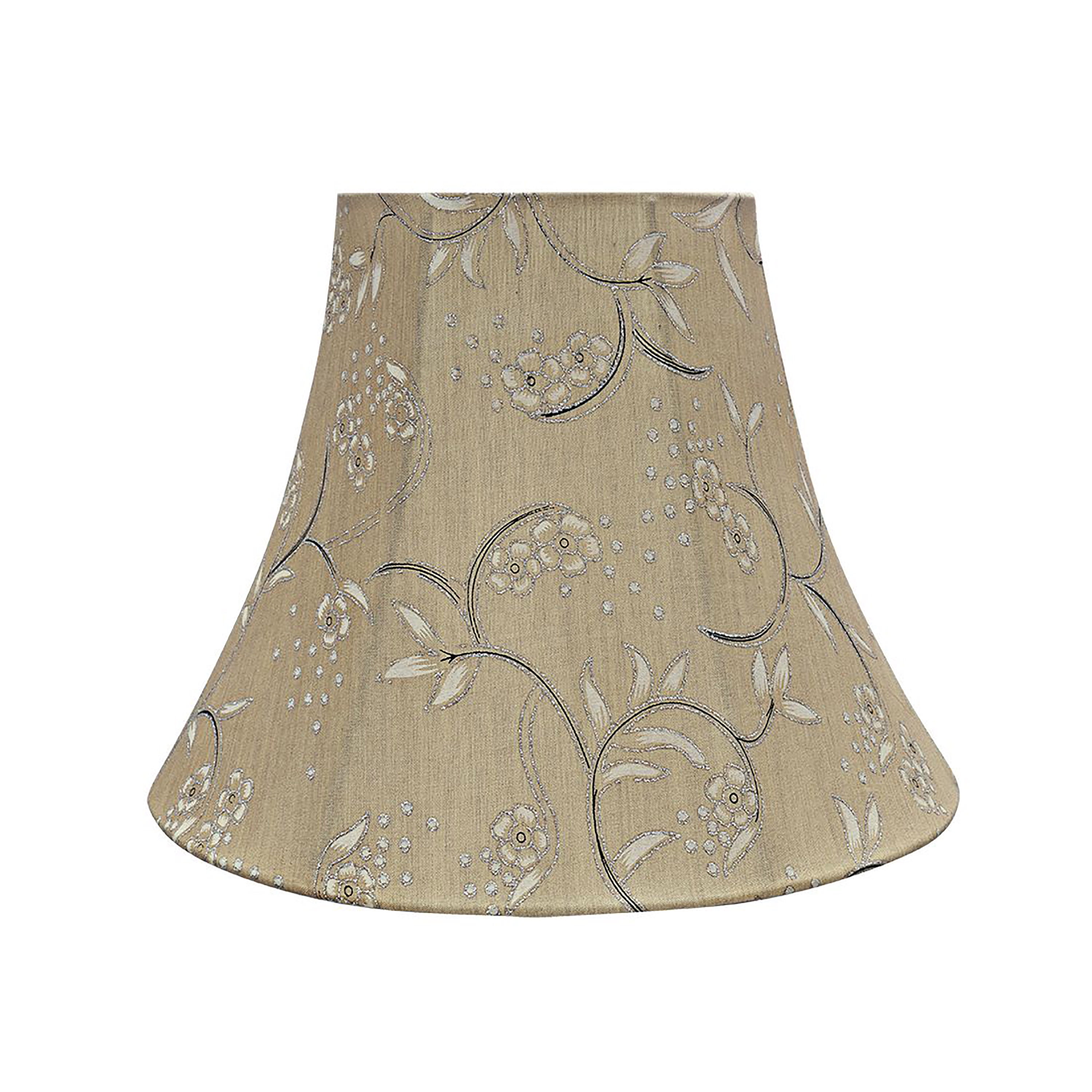 Light Gold Faux Silk Bell Lamp Shade with Floral Design, 12"