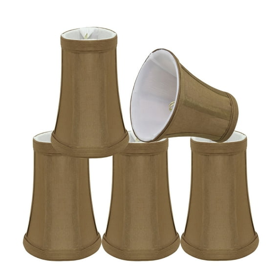 Aspen Creative 30247-5 Small Bell Shape Chandelier Clip-On Lamp Shade Set (5 Pack), Transitional Design in Light Brown, 4" bottom width (2 1/2" x 4" x 5" )