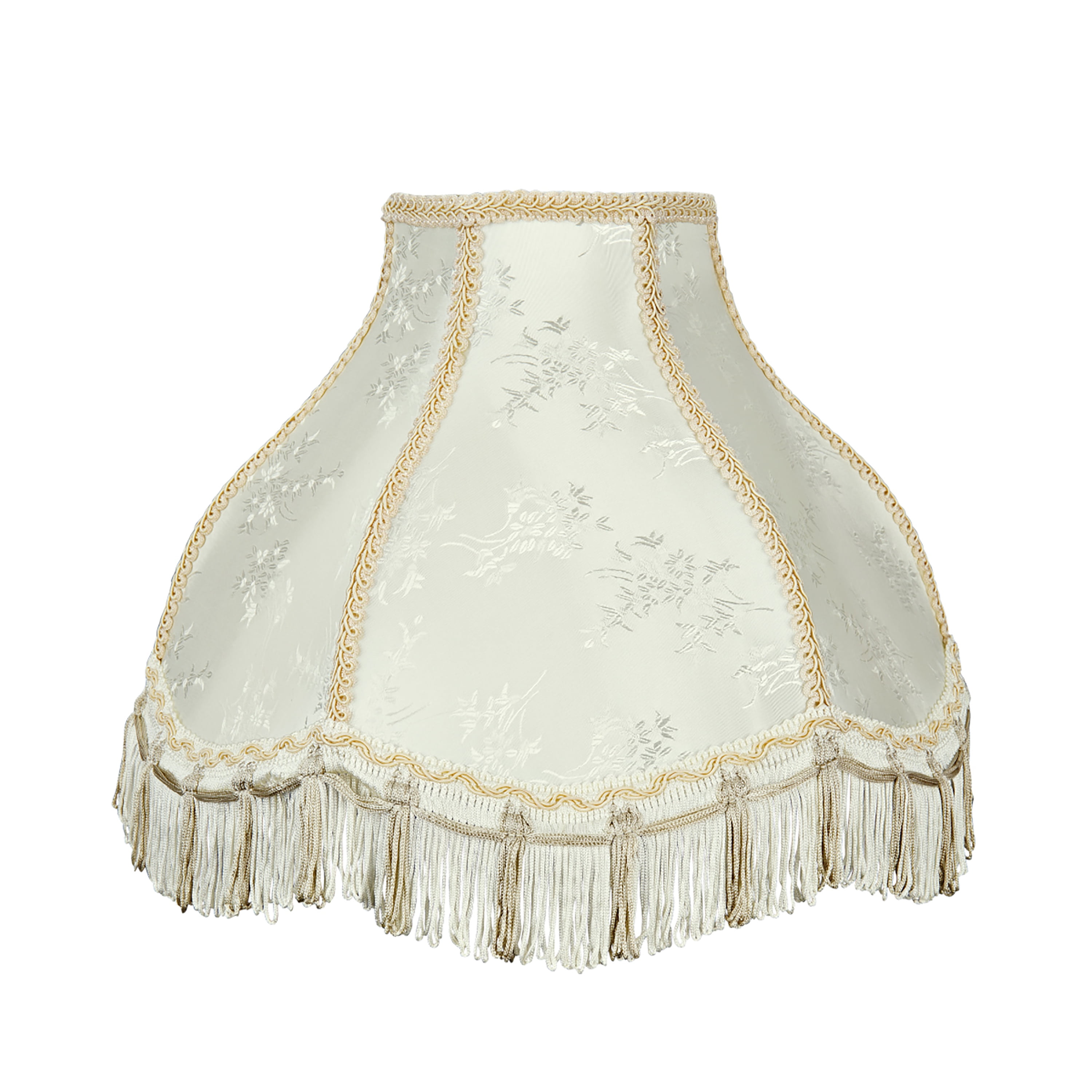 Ivory Jacquard Fabric Bell Lamp Shade with Fringe, 13"