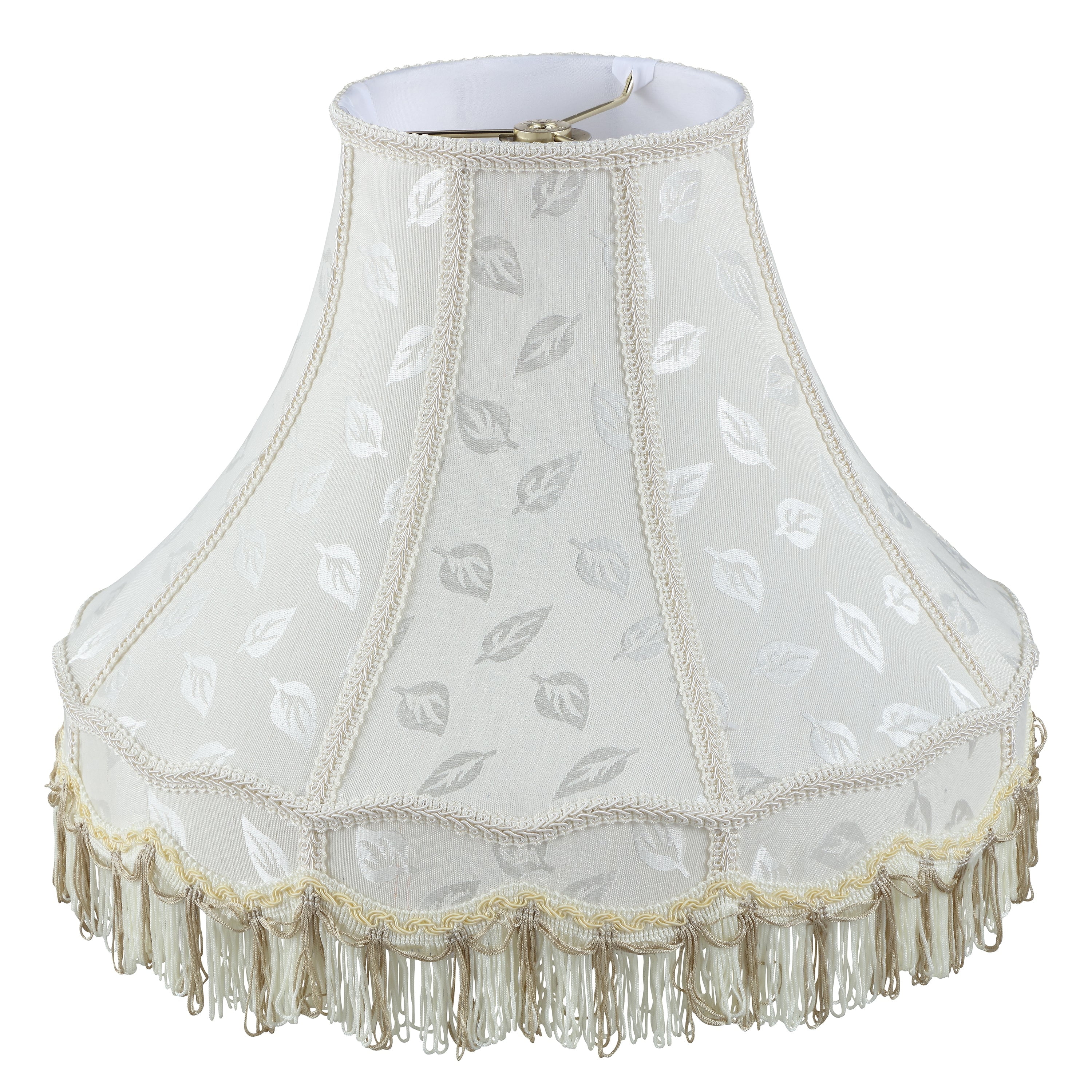 Off-White Jacquard Fabric Scallop Dome Lamp Shade with Fringe