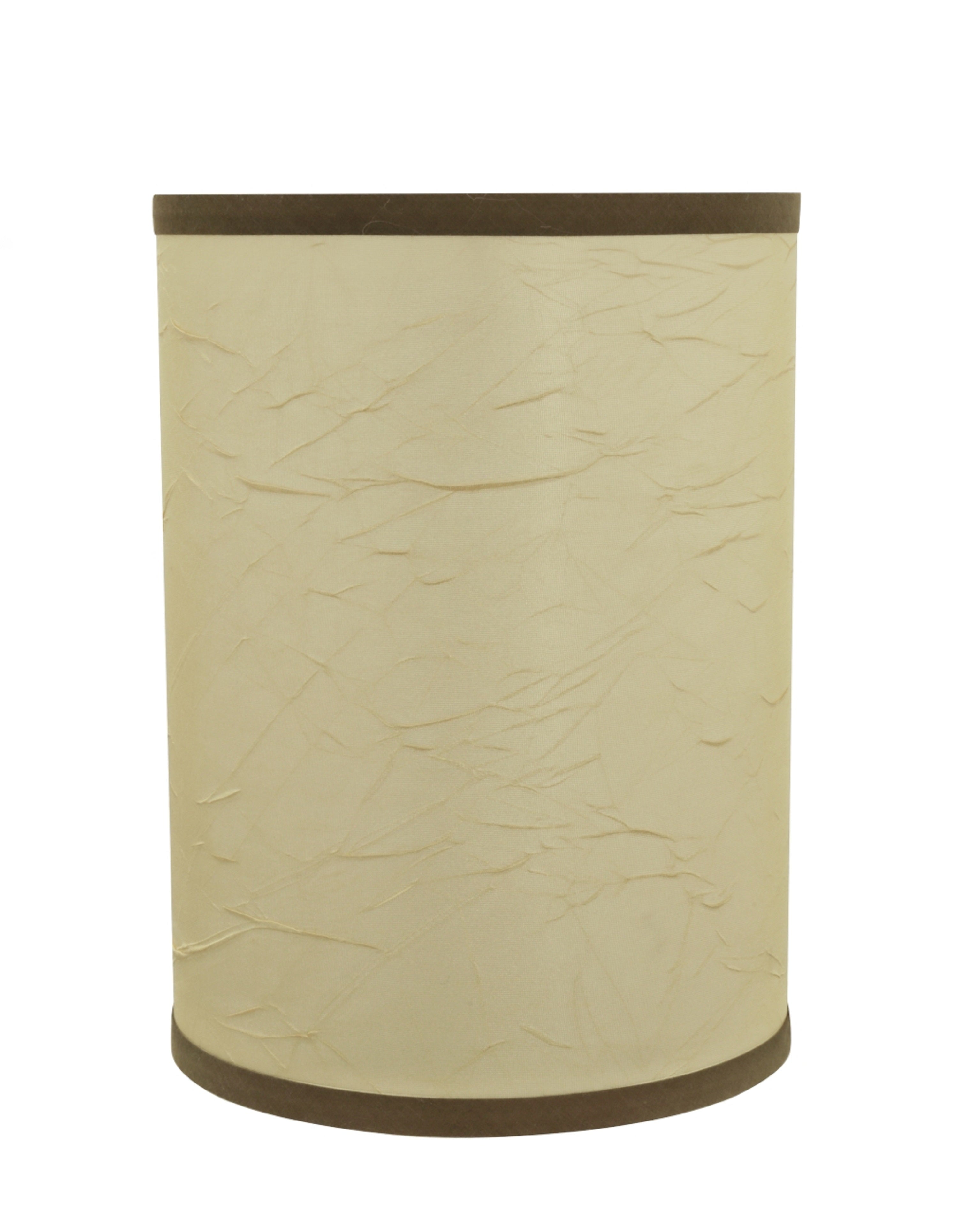 Beige Crinkle Fabric Drum Lamp Shade with Brown Trim, 8" x 11"