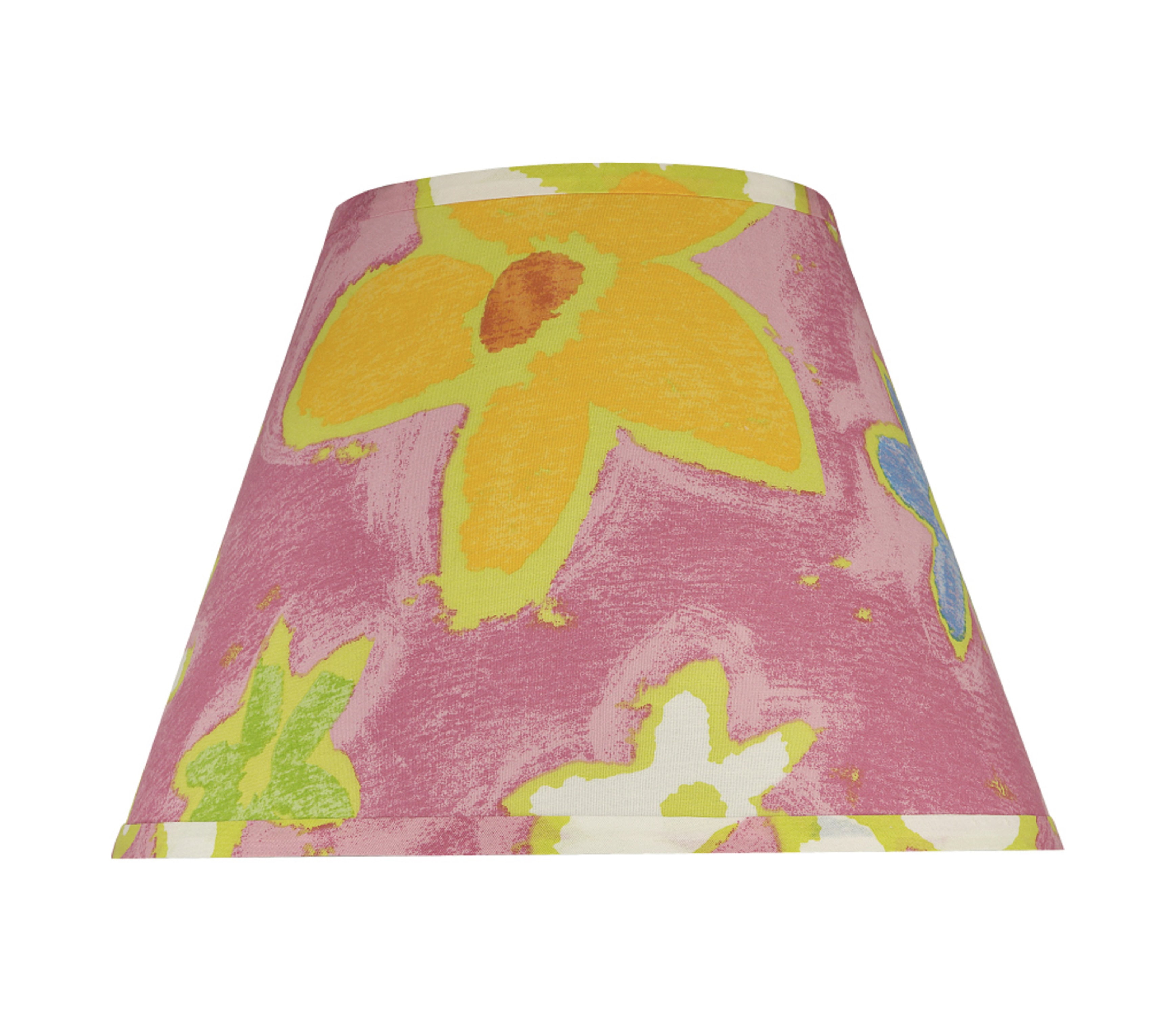 Pink and Yellow Floral Linen Empire Lamp Shade, 13" Wide