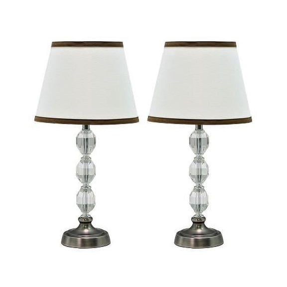 Aspen Creative 40009, Two Pack Set  17 1/2" High Transitional Crystal Glass Table Lamp, Pewter Finish with Hardback Empire Shaped Lamp Shade in White, 9" Wide