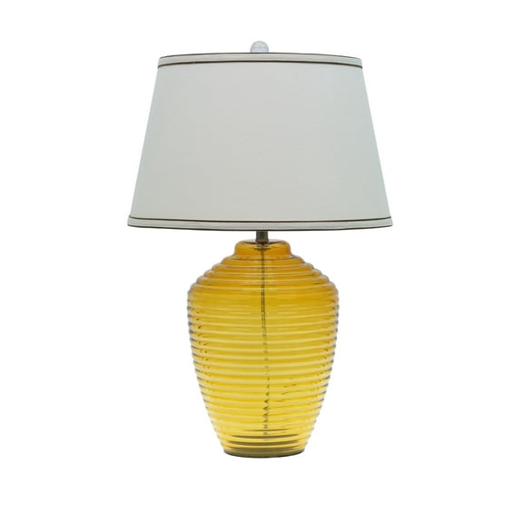 Aspen Creative 40018, 25" High Modern Glass Table Lamp, Amber Colored Finish with Empire Shaped Lamp Shade in Off White, 16" Wide