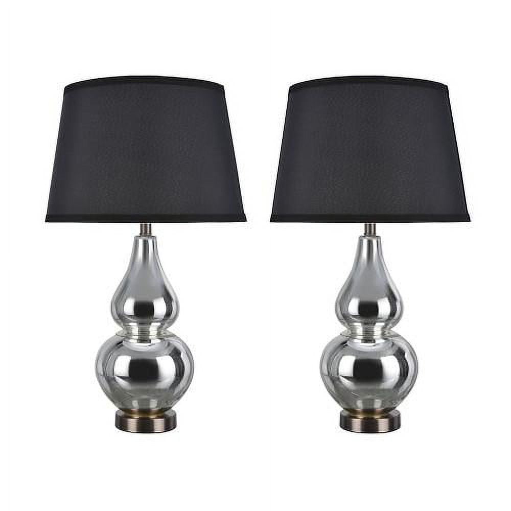 Mercury Glass Table Lamp Set with Black Cotton Shade