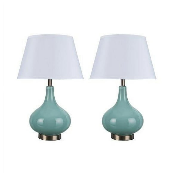Aspen Creative 40027, Two Pack Set 23" High Modern Glass Table Lamp, Turquoise with Antique Red Copper Base and Hardback Empire Shaped Lamp Shade in White, 14 1/2" Wide