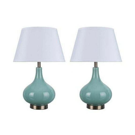 Aspen Creative 40027, Two Pack Set 23" High Modern Glass Table Lamp, Turquoise with Antique Red Copper Base and Hardback Empire Shaped Lamp Shade in White, 14 1/2" Wide