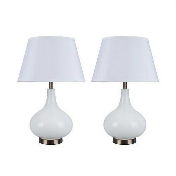 Aspen Creative 40029, Two Pack Set 23" High Modern Glass Table Lamp, White with Antique Red Copper Base and Hardback Empire Shaped Lamp Shade in White, 14 1/2" Wide