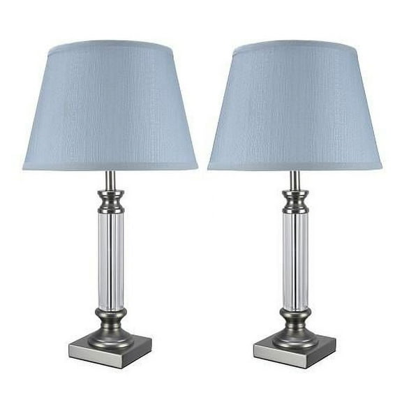 Aspen Creative 40033-1, Two Pack Set – 23 1/2" High Contemporary Table Lamp, Pewter Finish with Empire Shaped Lamp Shade in Light Blue, 13" Wide