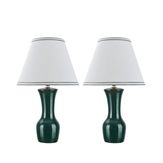 Aspen Creative 40066-2, Two Pack Set, 20" High, Traditional Ceramic Table Lamp, Green with Hardback Empire Shaped Lamp Shade in Off-White, 12 1/2" Wide