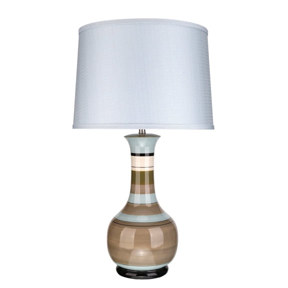 Aspen Creative 40082, 28 1/2" High Transitional Ceramic Table Lamp, Striped in Light Blue, Ivory & Ombre Dark Grey with Hardback Empire Shaped Lamp Shade in Light Blue, 16" Wide