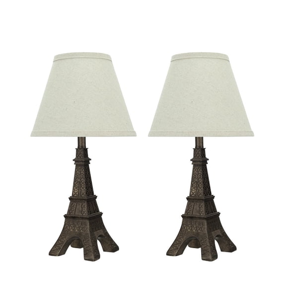 Aspen Creative 40106, Two Pack Set – 17 1/418" High Traditional Poly Table Lamp, Paint Antique Copper Finish and Hardback Empire Shaped Lamp Shade in Off White, 9 1/2" Wide