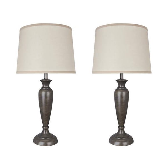 Aspen Creative 40137-02, Two Pack Set - 26 1/2" High Transitional Metal Table Lamp, Mushroom Grey Finish with Hardback Empire Shaped Lamp Shade in Off White, 16" Wide